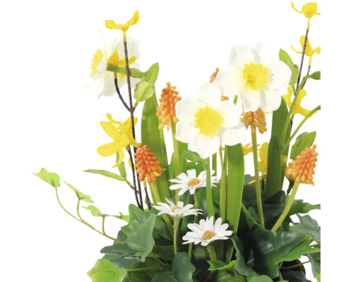Arrangement aus Kunstblumen mit Narzissen und Margeriten