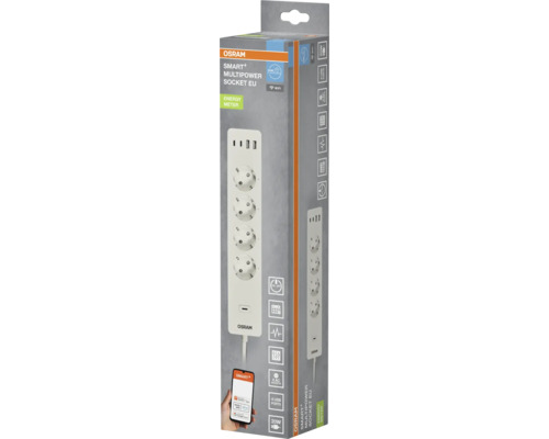 Osram Smart plus Multipower Steckdosenleiste EU mit vier Steckdosen, vier USB Anschlüssen, WLAN und Energiemessung in der Originalverpackung.