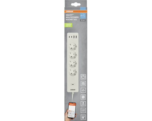 OSRAM Smart plus Multipower Steckdose EU mit 4 Steckdosen, 4 USB Anschlüssen, Energiemessgerät und WiFi Steuerung