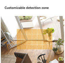 Darstellung eines Wohnraums mit anpassbarer Detektionszone für Überwachungsgeräte.