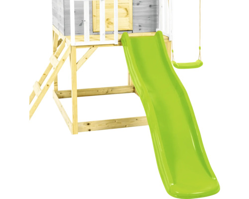 Spielturm mit Rutsche und Schaukel aus Holz
