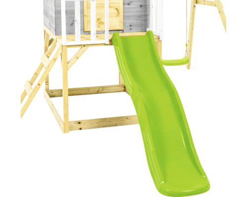 Spielturm mit Rutsche und Schaukel aus Holz
