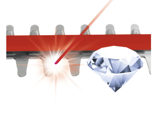 Nahaufnahme einer Heckenscherenklinge mit Diamant