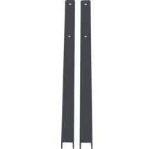 Zwei graue Seitenblenden für Briefkästen mit Löchern zur Befestigung.