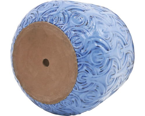 Blauer Pflanztopf mit Muster und Bodenloch