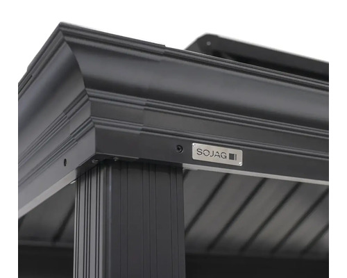 Detailansicht eines Pavillons mit SOJAG Logo.