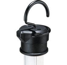 Schwarzer Aufhängungshaken aus Kunststoff und Metall für Arbeitsleuchten.