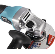 Makita Akkumulator Winkelschleifer GA016G mit Makita Logo, Metallgetriebegehäuse und Seitengriff.