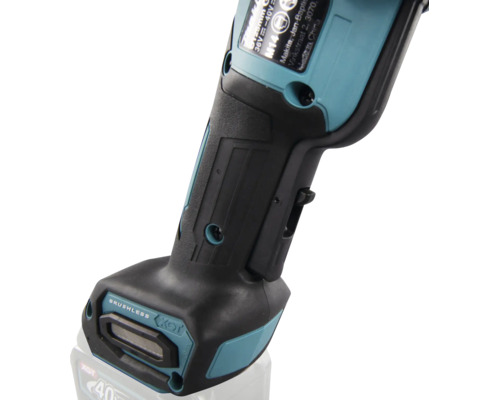 Makita Akku-Werkzeuggriff mit ergonomischem Griff, Sicherheitsschalter und 40 Volt Max XGT Akkuanschluss.