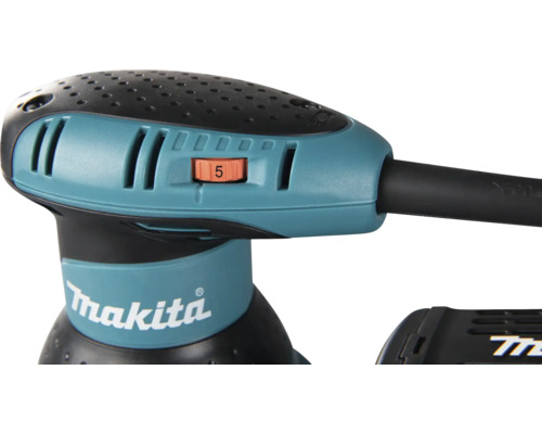 Makita Exzenterschleifer mit Makita Logo und Einstellrad für die Drehzahlregelung.