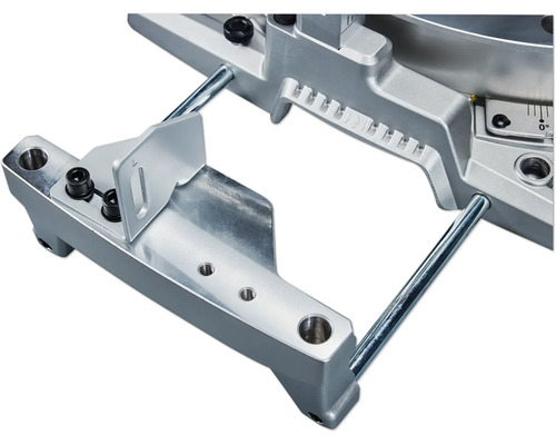 Tischverbreiterung aus Aluminium für eine Kapp- und Gehrungssäge in der Detailansicht.