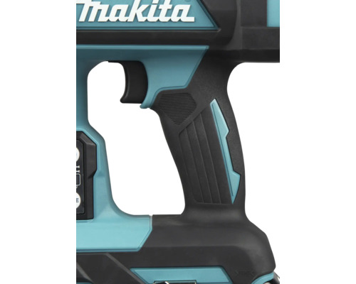 Makita Elektrowerkzeug-Griff mit ergonomischer Gummierung und Schalterdrücker. Makita Logo.