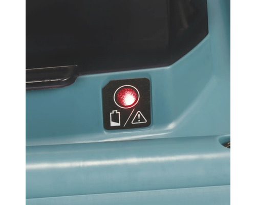 Anzeigeleuchte für Akkustand und Warnhinweis.