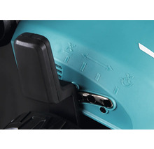 Einstellhebel an einem Rasenmäher mit Symbolen für verschiedene Mähfunktionen wie Mulchen und Grasfangen.