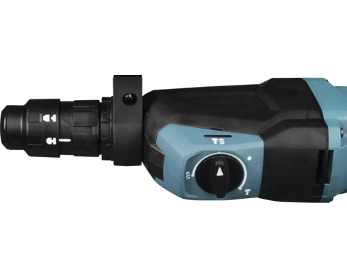 Detailansicht eines Bohrhammers mit Funktionswahlschalter für Bohren, Hammerbohren und Meißeln.