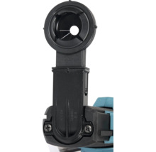 Schwarzer Staubabsaugadapter aus Kunststoff mit runder Öffnung und Schraubbefestigung für Elektrowerkzeuge.