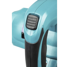 Nahaufnahme eines Werkzeuggriffs mit einem schwarzen Schiebeschalter und gummierter Grifffläche.