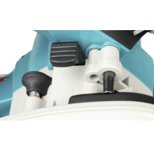 Detailansicht der Einstellhebel und Arretiervorrichtungen an einem Elektrowerkzeug.