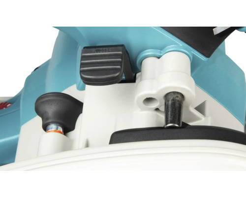 Detailansicht der Einstellhebel und Arretiervorrichtungen an einem Elektrowerkzeug.