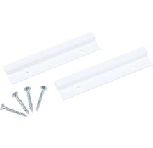 Zwei weiße Führungsschienen mit vier Schrauben