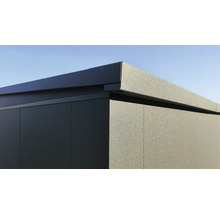 Detailansicht eines Gartenhauses mit Flachdach