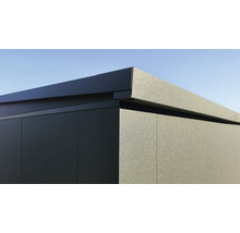 Detailansicht eines Gartenhauses mit Flachdach