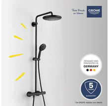 Schwarze Duscharmatur mit Kopf- und Handbrause von Grohe