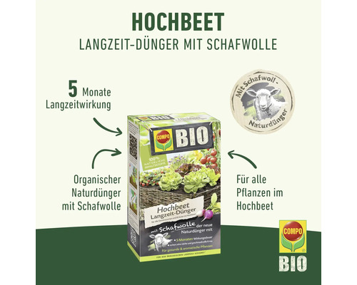 Compo Bio Hochbeet Langzeit Dünger mit Schafwolle für alle Pflanzen im Hochbeet