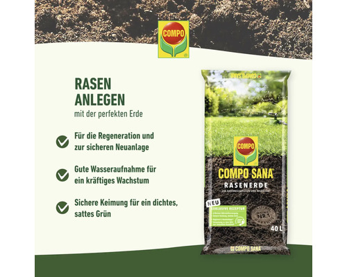 Compo Sana Rasenerde zur Rasenregeneration und Neuanlage im 40 Liter Sack