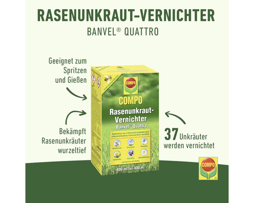 Compo Banvel Quattro Rasenunkrautvernichter, geeignet zum Spritzen und Gießen