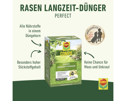 Compo Rasen Langzeit-Dünger Packung für die Rasenpflege