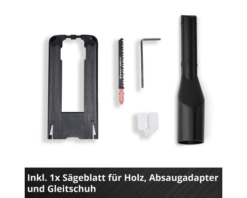 Zubehör für Stichsägen inklusive Sägeblatt für Holz, Absaugadapter, Gleitschuh und Inbusschlüssel