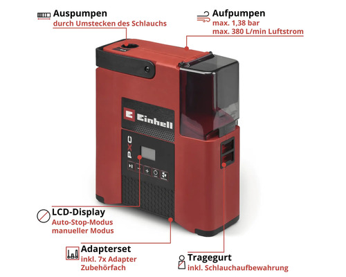 Einhell Power X-Change Akku-Kompressor mit LCD Display und Tragegurt