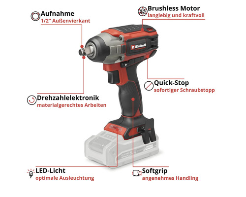 Einhell Akku-Schlagschrauber mit bürstenlosem Motor, Drehzahlsteuerung, LED-Licht und Softgrip