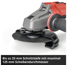 Winkelschleifer mit maximal 33 Millimeter Schnitttiefe und 125 Millimeter Scheibendurchmesser