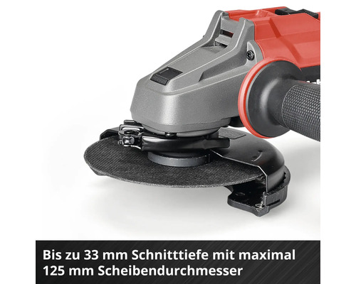 Winkelschleifer mit maximal 33 Millimeter Schnitttiefe und 125 Millimeter Scheibendurchmesser