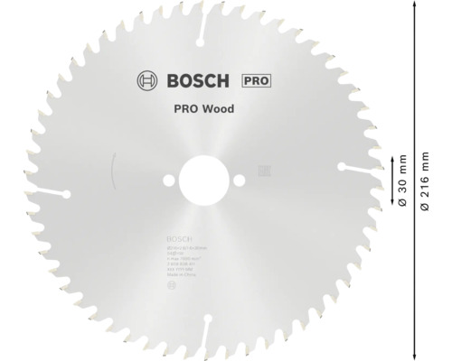 Bosch Kreissägeblatt PRO Wood für Holz, Durchmesser 216 Millimeter, Bohrung 30 Millimeter.