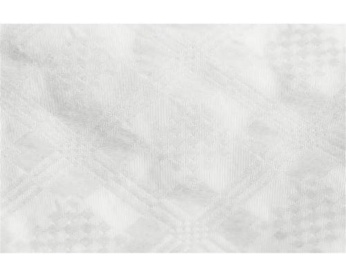 Weiße Tapete mit geprägtem geometrischem Muster aus Rauten und Linien.