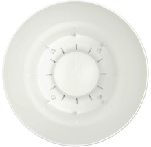 Innenansicht eines runden, weißen Elho Pflanztopfs aus Kunststoff mit Entwässerungsschlitzen.