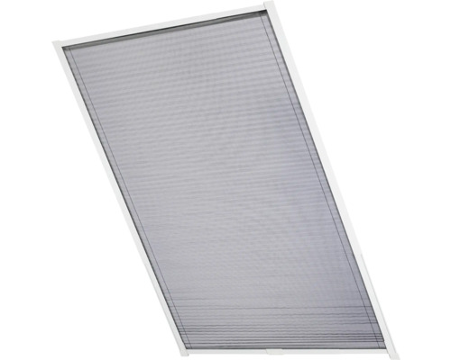 Insektenschutz-Plissee für Fenster mit weißem Rahmen und feinmaschigem Gewebe.