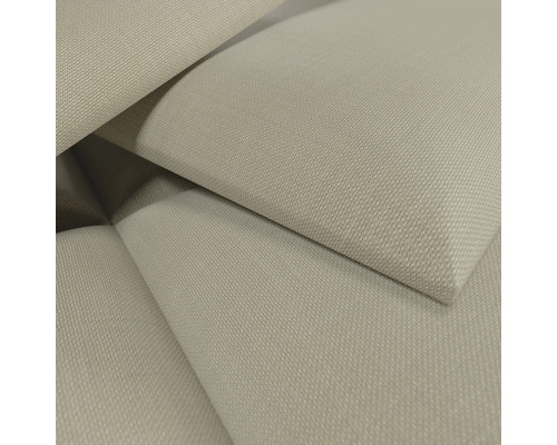 Nahaufnahme eines beigen, gewebten Stoffes mit strukturierter Oberfläche.