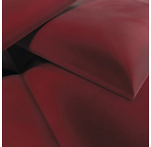 Nahaufnahme eines weichen, dunkelroten Dekokissens.