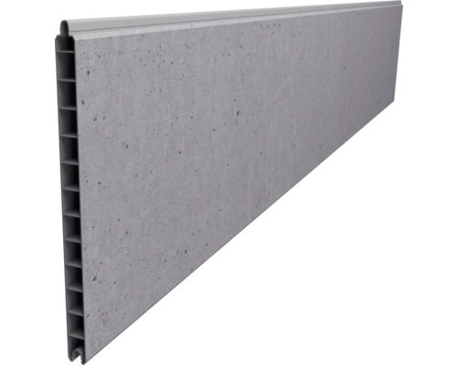 Wandpaneel in Betonoptik mit Hohlkammerprofil und Nut-Feder-Verbindung.