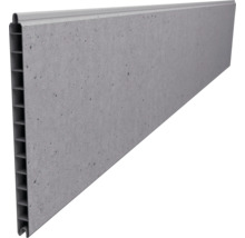 Zaunlamelle aus Holz-Kunststoff-Verbundwerkstoff in grauer Betonoptik mit Hohlkammerprofil und Nut-Feder-System.