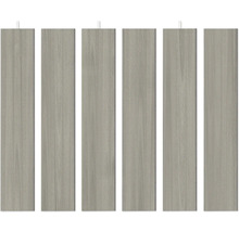 Sechs vertikale Paneele in Holzoptik mit feiner Maserung.