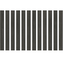 Vertikale Wandverkleidung in Anthrazit mit strukturierter Oberfläche und Längsrillen.