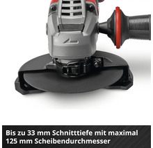Winkelschleifer mit einem Scheibendurchmesser von 125 Millimeter und einer Schnitttiefe von bis zu 33 Millimeter.