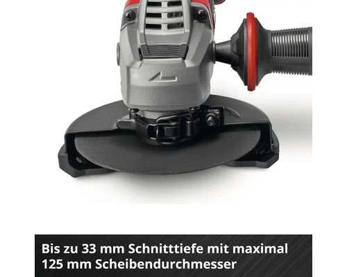 Winkelschleifer mit einem Scheibendurchmesser von 125 Millimeter und einer Schnitttiefe von bis zu 33 Millimeter.