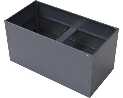 Rechteckiges Hochbeet aus Metall von Weka in Anthrazit mit einer Innenverstrebung.