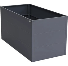 Rechteckiges Hochbeet aus Metall in Anthrazit.